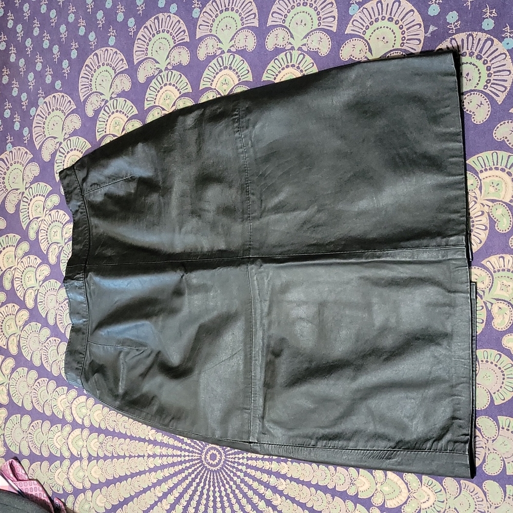 Vintage Leather Moto Knee Length Pencil Skirt Cute Snap on the Back!